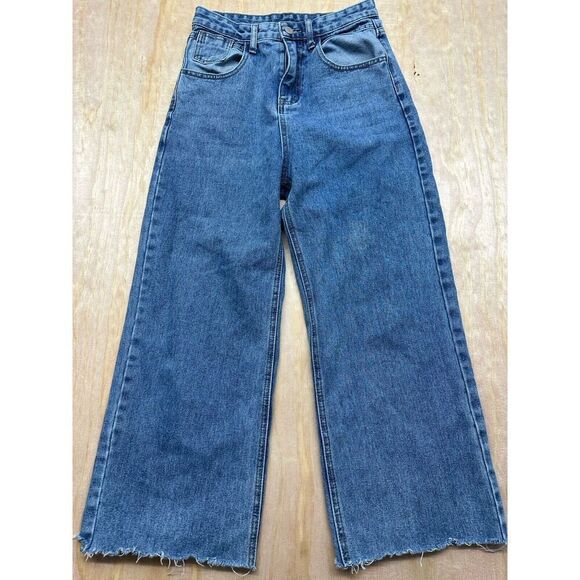 HDLTE Women Wide Leg Jeans High Waist Baggy Asymmetrical Waist Jeans Size Small - Picture 1 of 7